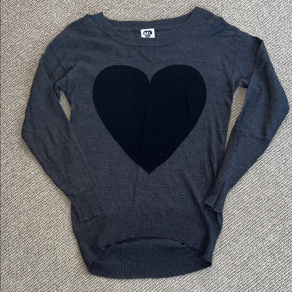ML Gray Sweater with Black Heart Design